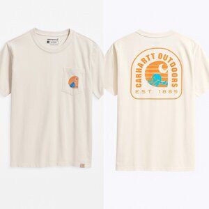 Carhartt Outdoor Moon Sun Mountains Cream Short Sleeve Pocket T Shirt Size XL